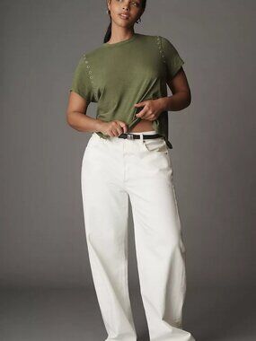 Anthropologie The Bennie Cotton Slub Crew-Neck Grommet T-Shirt by Pilcro NWT 3X